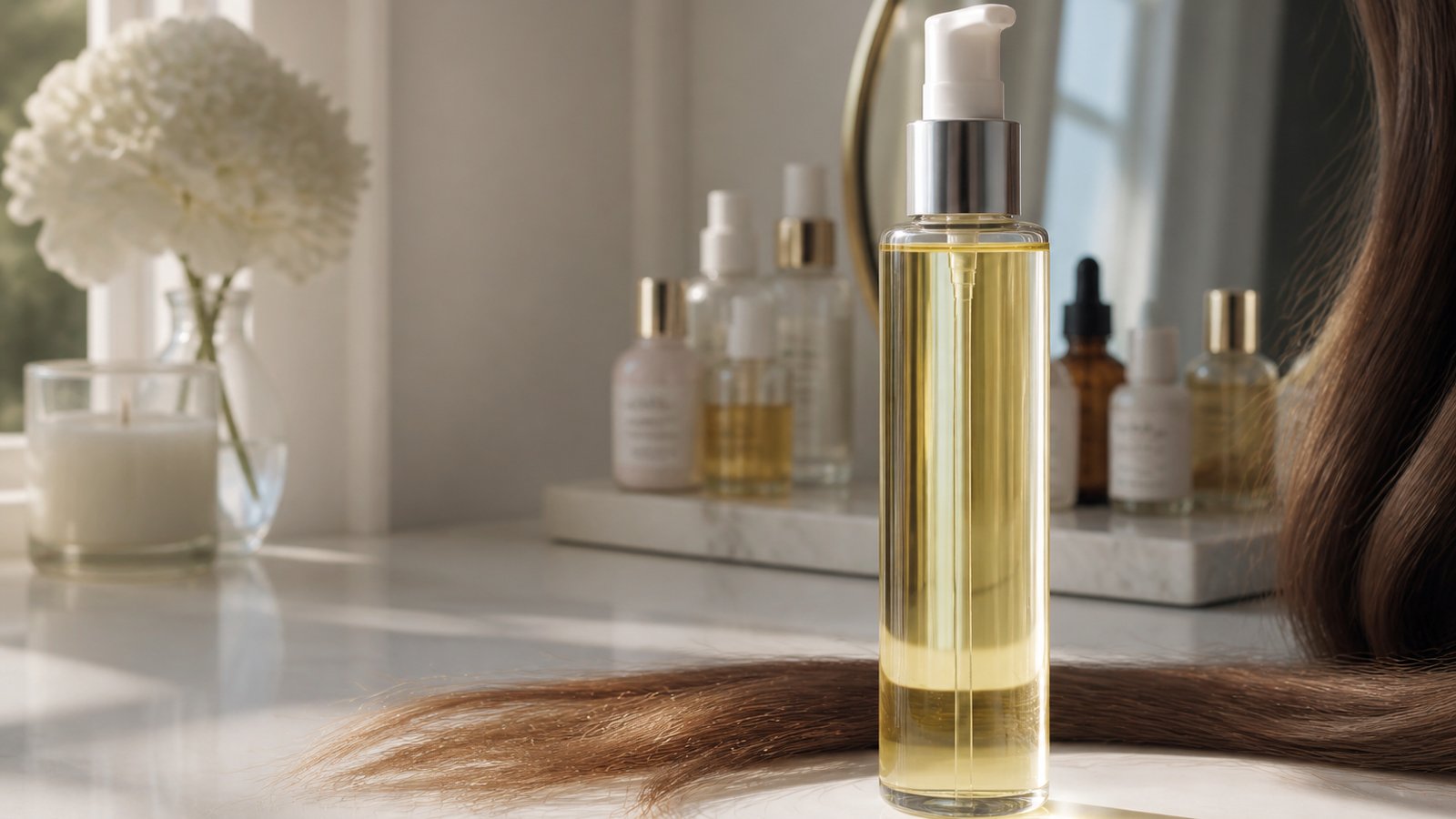 Long hair ends with leave-in serum for length between trims