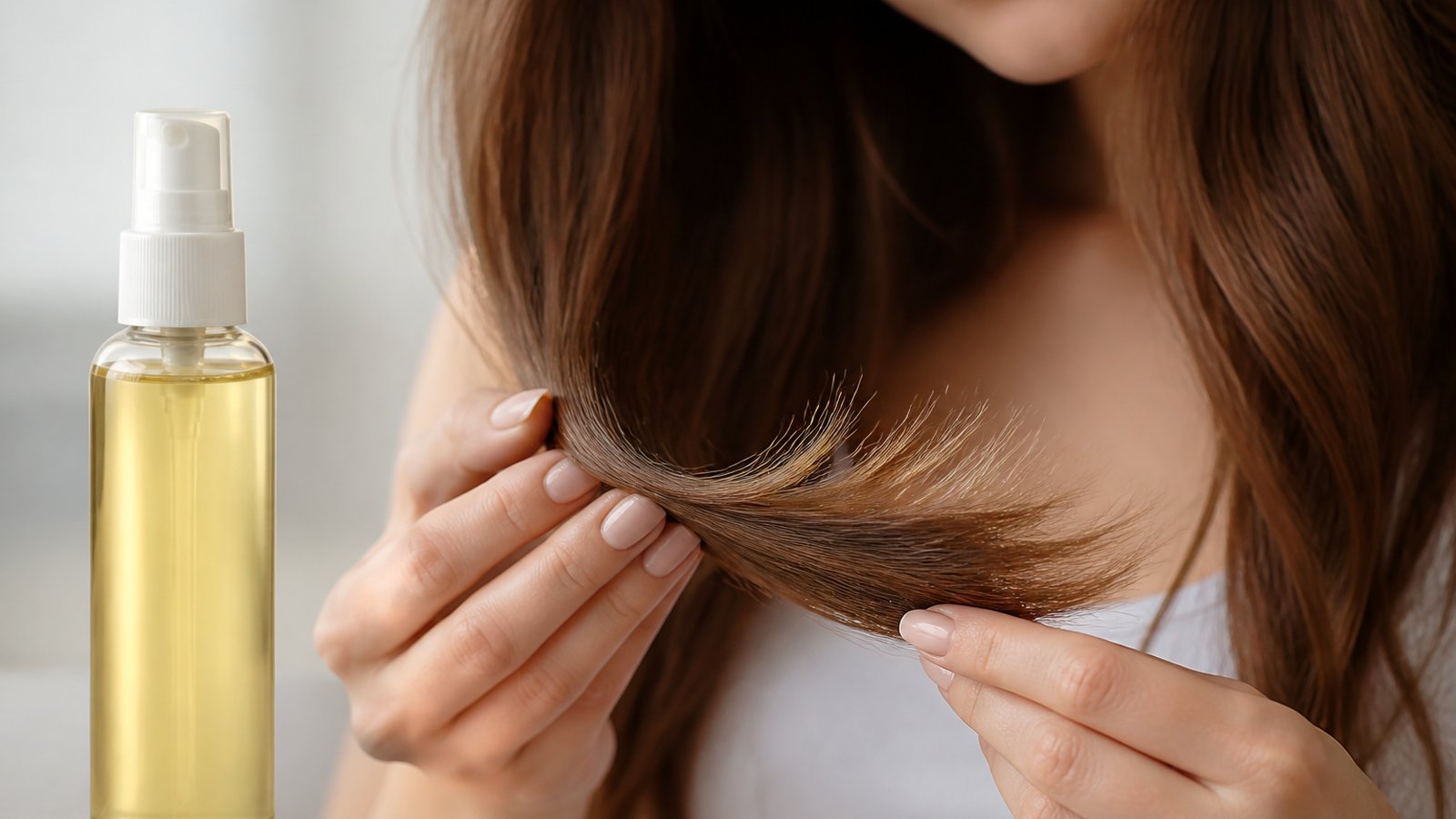 Long hair ends with leave-in serum for length between trims