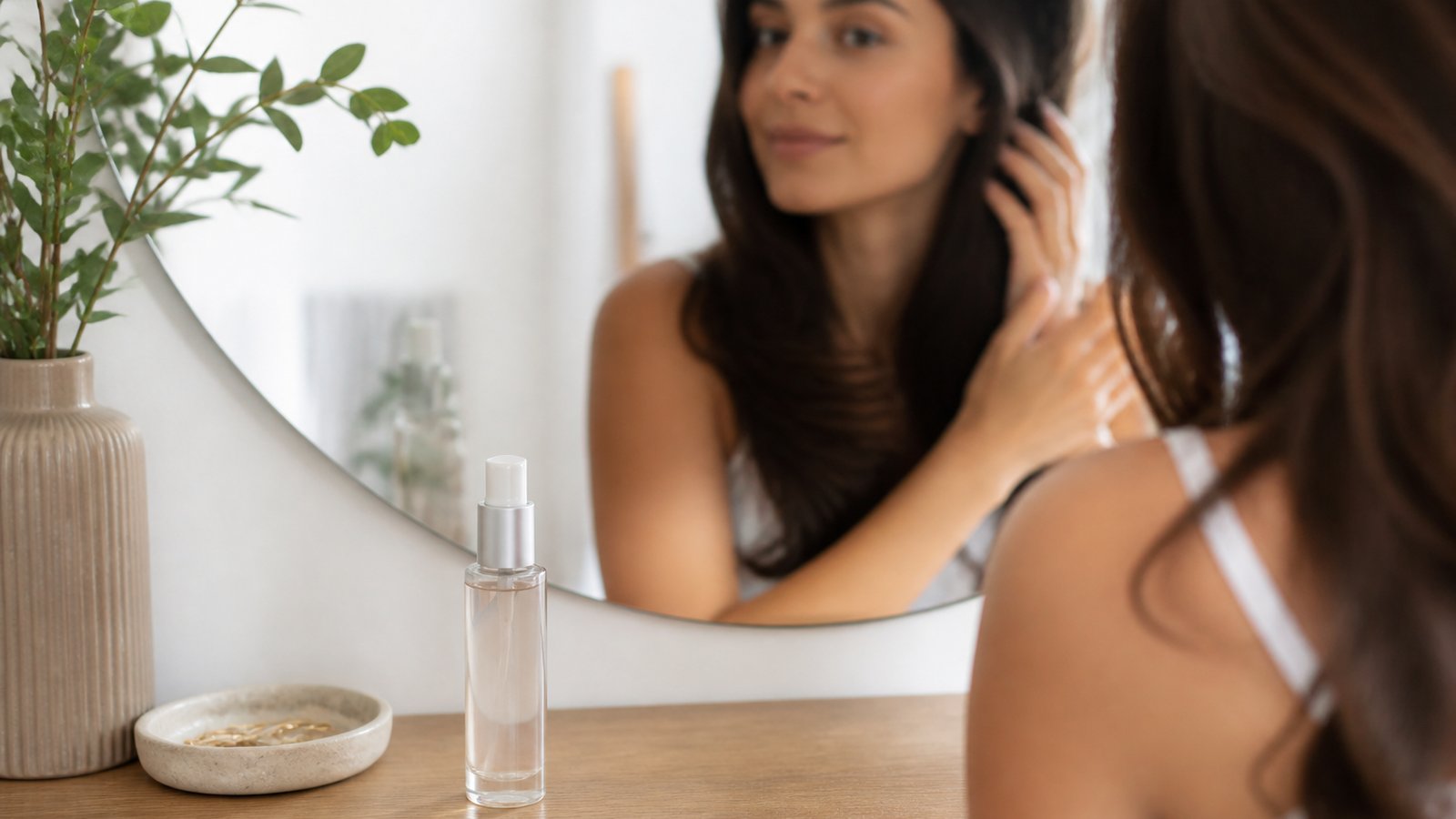 Premium pump serum bottle on light wood for UK shoppers