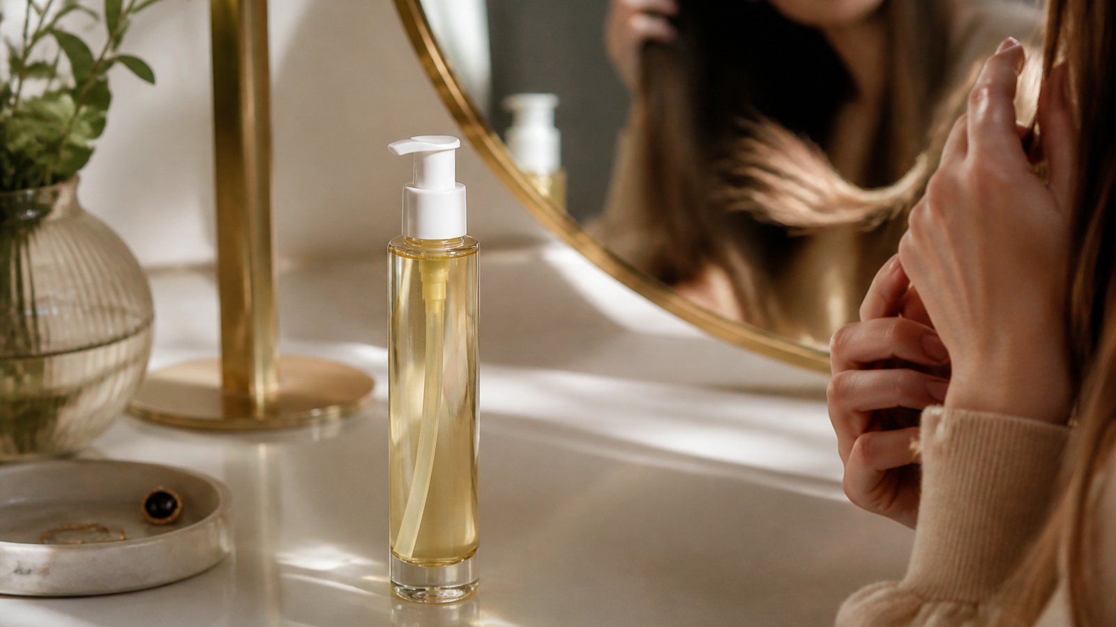 Long hair ends with leave-in serum for length between trims